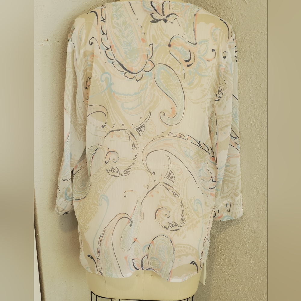 Chicos Cream Floral Open Front Kimono Coverup Size 2 - Picture 5 of 7